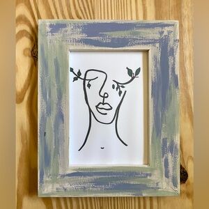 Abstract Face Art in Blue and Green Frame